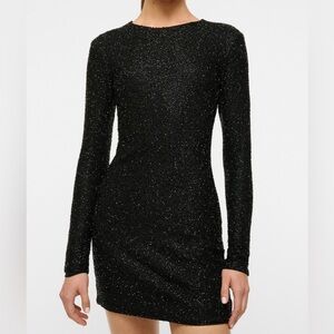 Staud 
Paradise Beaded Long Sleeve Cocktail Mini Dress